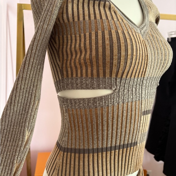 Jonathan Simkhai Ribbed Knit Sweater in Tan and Gray - Picture 6 of 9
